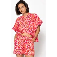 SASSYCLASSY Kurzarmbluse Oversize Musselin Hemdbluse Damen mit Rüschensaum Kurzärmelige Musselinbluse aus Baumwolle mit V-Ausschnitt