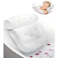 Refined Living Badewannenkissen Ergonomisches Badekissen mit 7 Saugnäpfen & 4D-Air-Mesh,Spa Badekissen, Duschkissen, Kopfstütze Badewanne, Luxus Badewannenkissen mit Aufhängehaken, Weiches 4D-Mesh Badekissen, Badewannenzubehör, Nackenkissen Badewanne