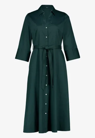 zero - Hemdblusenkleid Midi mit Bindegürtel Green Forest - Gr. - 34