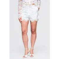 OMBRE Shorts Damen Shorts mit hohem Bund und floralem Design Weiß M (kein Set, 1-tlg) semi-sheer