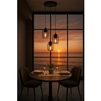 MeLiTec LED Pendelleuchte DP29, LED wechselbar, warmweiß, Hängeleuchte Rauchglas, moderne Pendellampe 3-flammig, Hängelampe rund