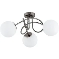 Licht-Erlebnisse Deckenleuchte BRIONI, ohne Leuchtmittel, Glas Metall E14 B: 50 cm Schwarz-Chrom Weiß 3-flammig Kugel Schirm