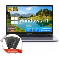 blackview 15,6" Acebook6 AMD Ryzen Laptop 16GB RAM 512GB SSD Win 11 Notebook (Radeon Ryzen 3300U AMD Ryzen 3300U, 16 GB, 512 GB SSD, 180° Drehung/Deutsche Tastaturaufkleber/Low Blue Light-Zertifizierung)