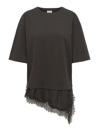 JDY - JDYALMA 2/4 LACE DETAIL T-SHIRT JRS NOOS Chocolate Torte - Gr. - XS