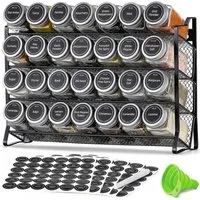 GLIESE POWER Gewürzregal 4-stöckiges Gewürz Organizer 28 Gläser 180 Sticker Stift und Trichter