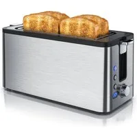Arendo Toaster Edelstahl, Langschlitz, Display mit Restzeitanzeige, Brötchenaufsatz, 2 lange Schlitze, für 4 Scheiben, 1500 W, Defrost Funktion, Wärmeisolierendes Gehäuse, Krümelschublade