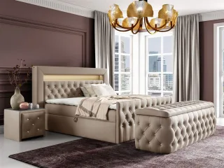 Boxspringbett Schlafzimmerbett SEVRA Nr.3 160x200cm in Elisa Velvet Beige