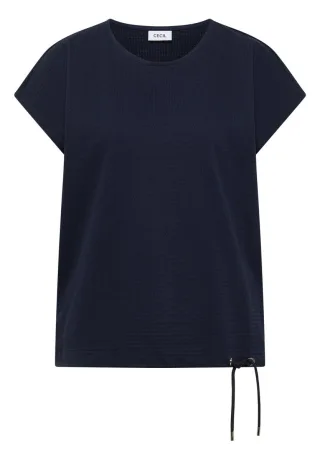 Cecil - T-Shirt mit Waffelstruktur blau - Gr. - S