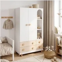 en.casa Kinderkleiderschrank »Vaarentaa« mit 4 Schubladen 156x90x41 cm Weiß/Eiche