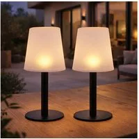 Expo Börse LED Außen-Tischleuchte, LED-Leuchtmittel fest verbaut, Warmweiß, 2x Solarlampe Tischleuchte Gartenleuchte Außen weiß schwarz LED