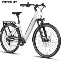 DERUIZ E-Bike Cityrad 28 Zoll, Quartz M/2.0/SUV, 120-160km, Drehmomentsensor, Bluetooth+APP, 8 Gang SHIMANO Altus RD-M310 Schaltwerk, Kettenschaltung, Heckmotor, 644 Wh, (5 Stufen, Aluminium-Schutzbleche), Quartz 2.0, nur 20kg, Lockout-Federgabel, El