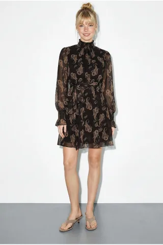 Gütelter Paisley-Print Rollkragen-Minikleid