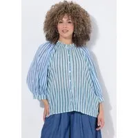 Ulla Popken Tunika Bluse Streifen Oversized Stehkragen-Rüsche 3/4-Arm