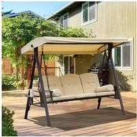 Outsunny Hollywoodschaukel mit Seitenwänden, mit Sonnendach, 3-Sitzer, Relaxfunktionen, Gartenschaukel, 1 tlg., Schaukel, für Garten, Balkon, Beige