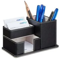 relaxdays Organizer Stiftehalter Kunstleder in Schwarz