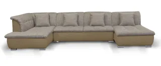 Couchgarnitur NICOLE mit Schlaffunktion Ottomane Rechts Sand/Cappuccino