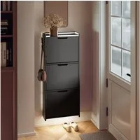 SoBuy Schuhschrank FSR151-H-E, Schuhschrank schmal, Schuhregal Schuhkipper Flurschrank Schuhschrank hängend, mit Sensorlicht, 3 Klappen, Schuhaufbewahrung
