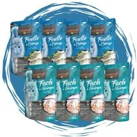 Leonardo Catfood Leonardo Frischebeutel Bundle - 8x85g verschiedene Sorten im Mixpaket 4x Forelle & Catnip und 4x Fisch & Shrimps, Nassfutter für: Katzen