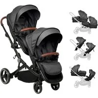 BabyGo Zwillings-Kombikinderwagen Twinner Set, Grey melange, (Set), inkl. 2 Regenhauben, Wickeltasche