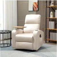HOMCOM Massagesessel Relaxsessel mit Massagefunktion (Ruhesessel, 1-St., Fernsehsessel), mit Fernbedienung, Drehbarem Tisch, Mikrofaser, Beige