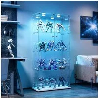Simurq Glasvitrine Standvitrine aus gehärtetes Glas,Vitrinenschrank Glas mit beleuchtung (Standvitrinen mit 2 Glastür und 4 Lagen,Glasschrank mit Schloss) Sammlervitrine mit Kippsicherung,Modernes rahmenloses Design