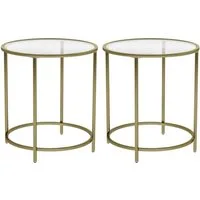 VASAGLE Beistelltisch (2-set), kleiner Glastisch, robustes Hartglas, Ø 50x 55 cm