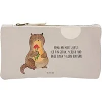 Kosmetiktasche Otter Blumenstrauß - Grau Pastell - Kosmetikbeutel, Makeup, Damen, Stiftemäppchen, Schminktasche klein (1-tlg)