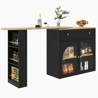 i@home Bartisch Essbar,Kücheninsel,Bistro Table,weiß /schwarz (Packung set, 1 Tisch), 360° drehbare,mit Stauraum und Sideboardschrank,138-204×39×104cm