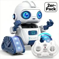 POPOLIC RC-Roboter Roboter Kinder Spielzeug, wiederaufladbar und projizierbar (RC-Spielzeug mit Gestensensor, 2-tlg., RC-Roboter mit LED-Augen und Musik), für ab 3 4 5 6 7 8 9 10 Jahre Jungen und Mädchen Geschenk-Weiß