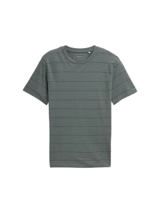 Denim Tom Tailor - Basic T-Shirt washed green grey fine stripe - Gr. - L