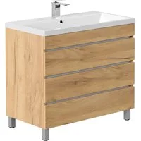 Lomadox Waschtisch FROME-02, 90 cm, stehend, Eiche, mit 3 Schubalden