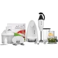 Stabmixer ESGE-Zauberstab M 200 Superbox weiß, 200 Watt, mit Zerkleinerer, Zauberette, Zauberbasis, Becher-Set mit Deckeln