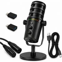 Toomoke Mikrofon Dynamisch für Streaming Podcast Studio Microphone Mikrofon schwenkbar (Komplettes Lieferkit mit Metallständer, Audiokabeln, USB-Datenkabel sowie 2 USB-Adapter, 5-tlg), Mikrofon Set PC Gaming RGB effiziente Unterdrückung von Lärm