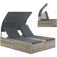 Juskys Doppelliege Syros, 2-Personen Polyrattan Sonnenliege mit Dach, Kopfteil verstellbar