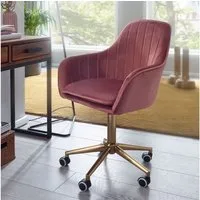 FINEBUY Schalenstuhl Schreibtischstuhl Samt Drehstuhl mit Lehne 120 kg Stuhl (Design Schalenstuhl Drehbar mit Lehne, Samt Rosa), Drehbar, Schreibtischstuhl 120 kg Höhenverstellbar