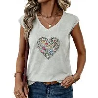 PYLIKE Tanktop Bequemes Shirt Damen Ärmellos Sommer Basic-Shirt mit Liebe Print Bequem für Freizeit und Büro,Strandurlaub