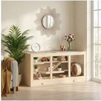 PawHut Kleintierkäfig Kleintierstall aus Holz Mäusekäfig mit Treppen PVC Naturholz, Naturholz 115 x 57 x 55 cm