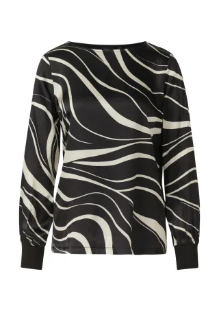 s.Oliver BLACK LABEL - Gemustertes T-Shirt in einem Stoffmix schwarz/weiß - Gr. - 40