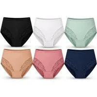 EloModa Taillenslip Damen Slips 6er Pack mit Spitze, elastisch & bequem, 95% Polyamid (6-St) 6er Pack Spitzenslips, hoher Bund, weich & elastisch