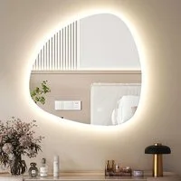 WDWRITTI Schminkspiegel mit beleuchtung Kosmetikspiegel Wandmontage (LED Wandspiegel Asymmetrisch, Steinform, 80x80cm), Kalt/Neutral/Warmweiß, Speicherfunktion