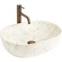 wohnwerk.idee Aufsatzwaschbecken Waschbecken Naturstein Optik Beige Oval Waschschale Bad Design