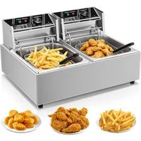 FOHERE Kaltzonenfritteuse Fritteuse mit Fettauffangbehälter, 21,6L große Doppelfritteuse mit Frittierkorb, 3400 W