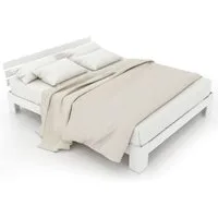 Ulife Massivholzbett Natur Doppelbett Holzbett Bettgestell mit Kopfteil (Ohne Matratze), Bettgestell mit Lattenrost 140 x 200 cm