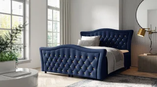 Boxspringbett Schlafzimmerbett TURHAN 120x200cm Stoff Elisa Velvet Dunkelblau