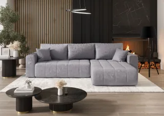 Ecksofa Schlafsofa CAMILA Stoff Monolith Sky Ottomane Rechts