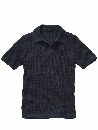 Mey & Edlich Herren Rassiges Strickpolo Blau 74 % Baumwolle, 26 % Polyamid