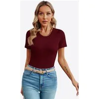 Imily Bela T-Shirt Damen Schlankes Oberteil mit Rundhals (Packung, 1-tlg., 1per-Pack) Rippbündchen