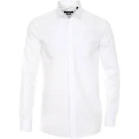CASAMODA Smokinghemd Festliches Hochzeitshemd Herren Hemd Langarm Kläppchenkragen uni Umschlagmanschette regular fit weiß HL25