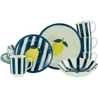 CreaTable Kombiservice Summer Stripes Blau (16-tlg), 4 Personen, Steingut