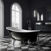 Bernstein Badewanne PARIS Schwarz 176 x 71 cm, Retro Badewanne Füße Chrom ohne Armatur